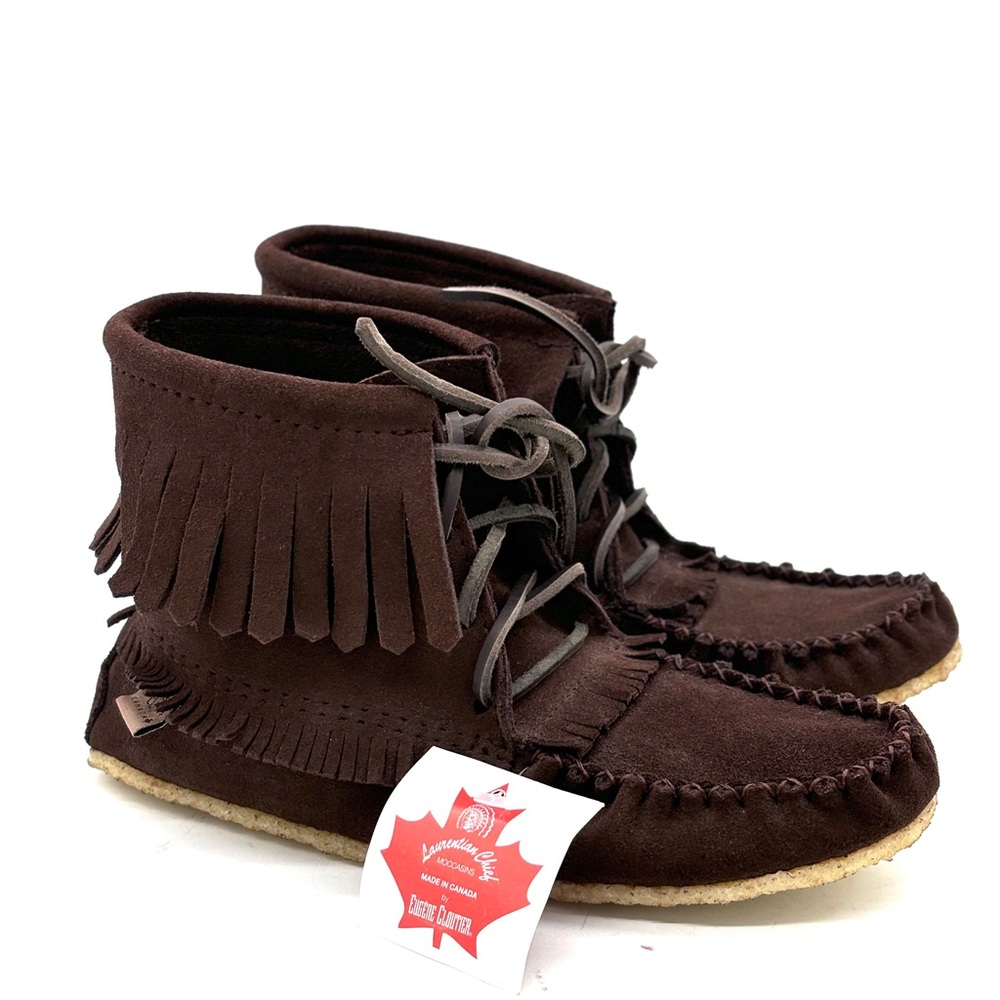 Laurentian Chief Brown Suede Fringe Moccasins New